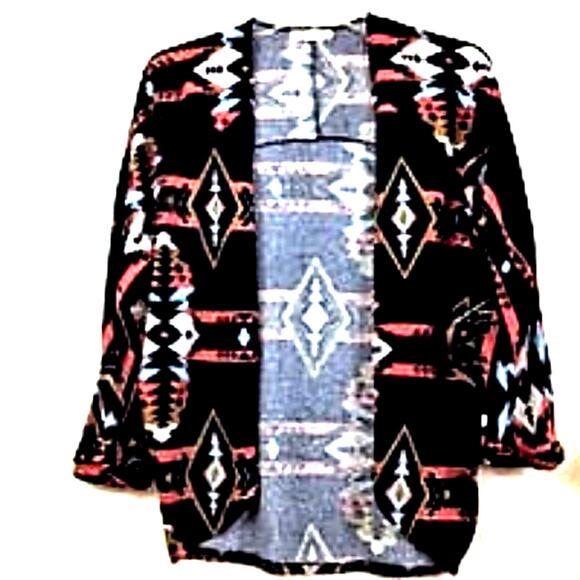 Painted Threads Open Front Black Orange Aztec Cardigan - Picture 8 of 12